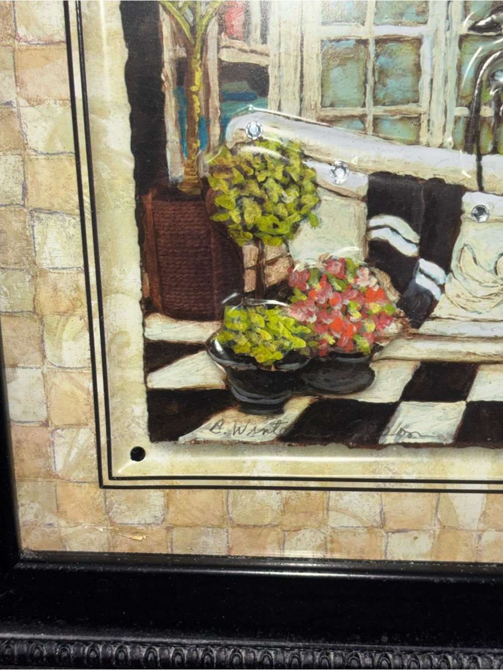 Framed Metal Bathroom Scene Wall Art Print in Black, Cream, Green - Picture 2 of 3